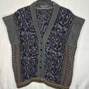 Vtg 80s Maggie White Wool Cotton Knit Vest Abstract Short Sleeve Cardigan